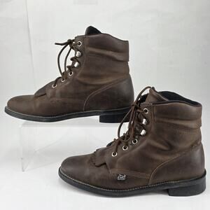 9B Justin Basics Ankle Lace Up Boots Brown Leather JBL401 Womens W/Box